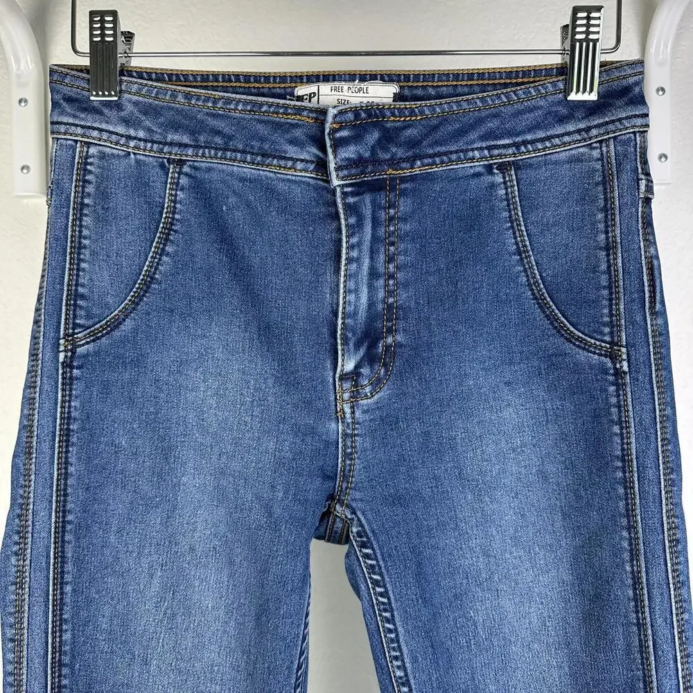 Size W25 Womens Free People Blue Wash Skinny Jeans Stretched Denim - Picture 2 of 5